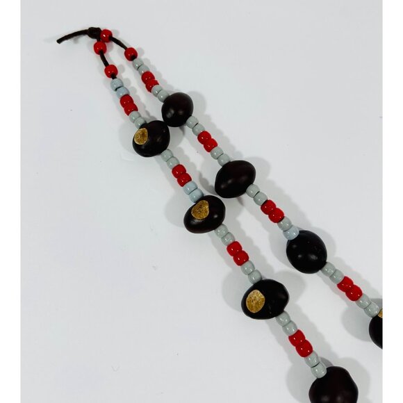 Handmade Buckeye Nut Necklace With Red & Gray Beads For Sports Fans Ohio State E - Picture 10 of 11
